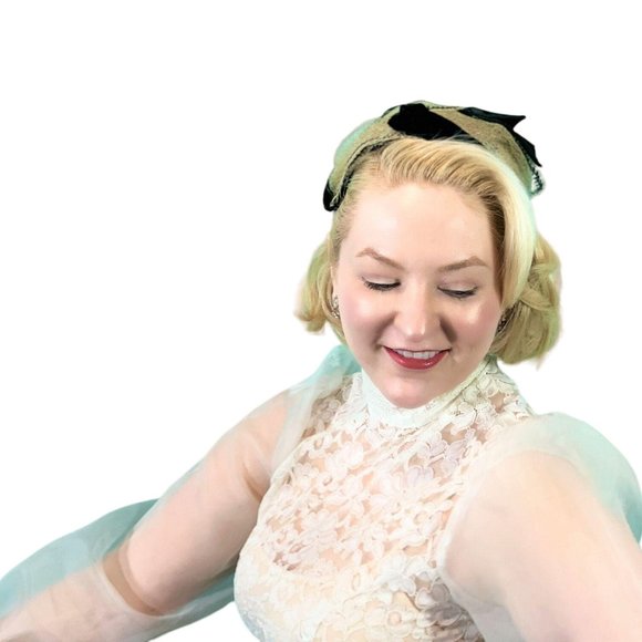 Vintage 1950s Swirl Round Cap Hat-Nip by Danciger Black & Beige Hat - Picture 4 of 6